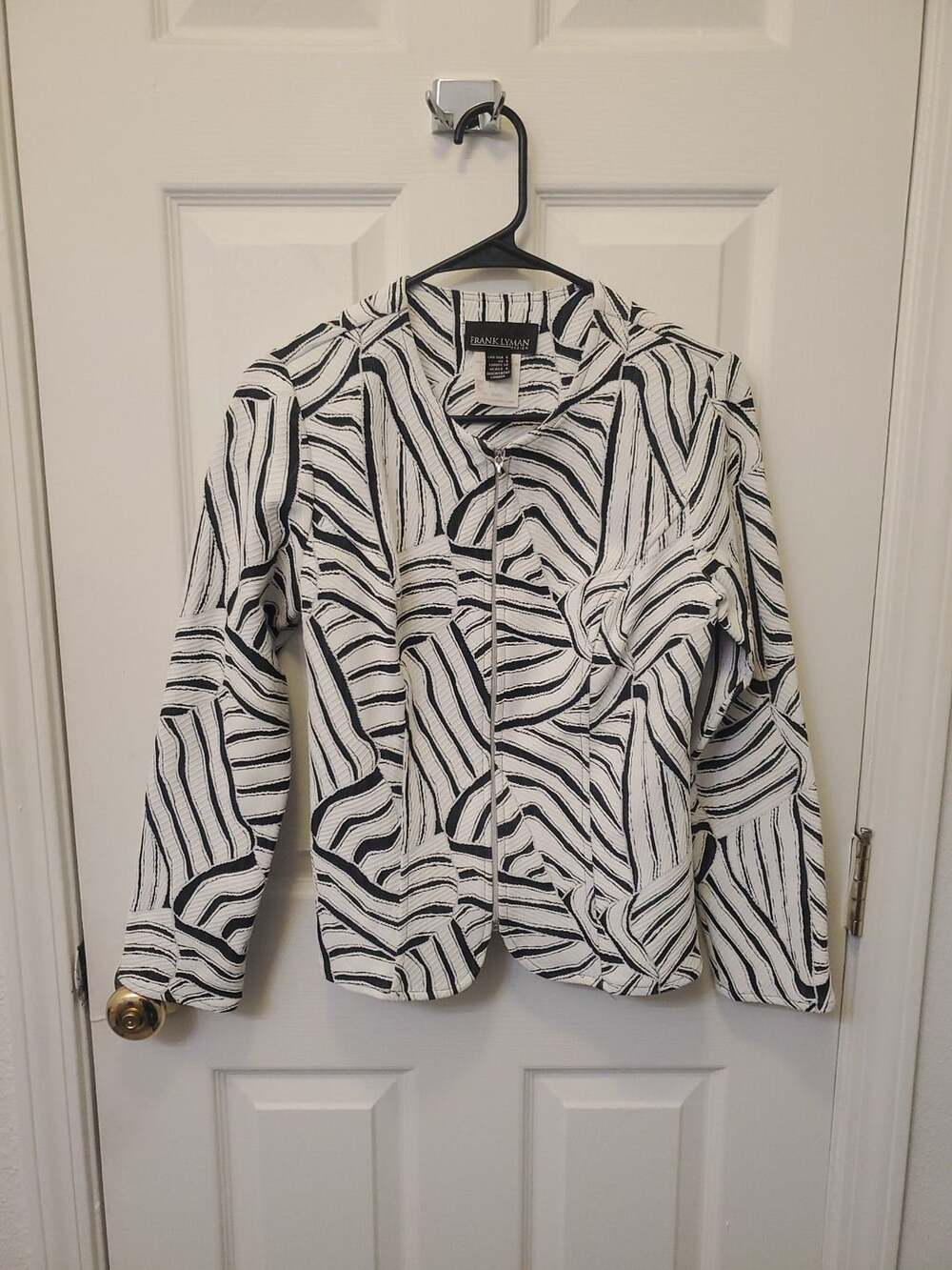 Frank Lyman Design Black White Textured Geometric Jacket US 6 *READ*